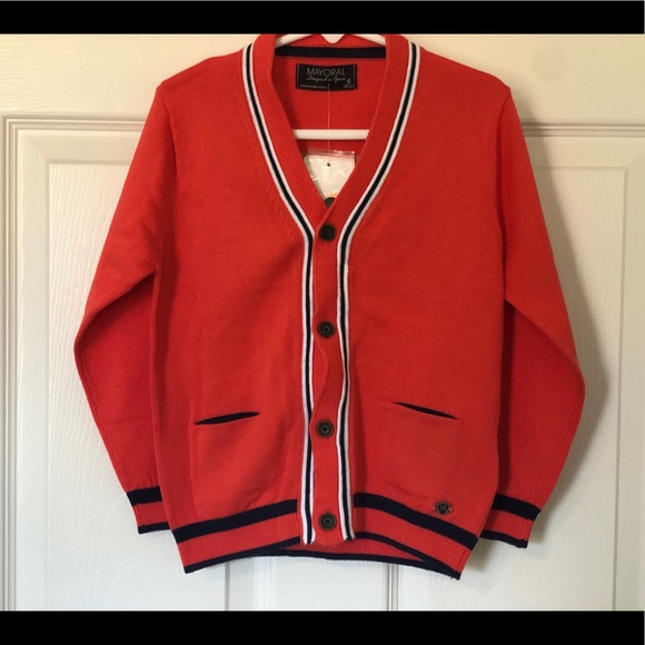 boys red cardigan